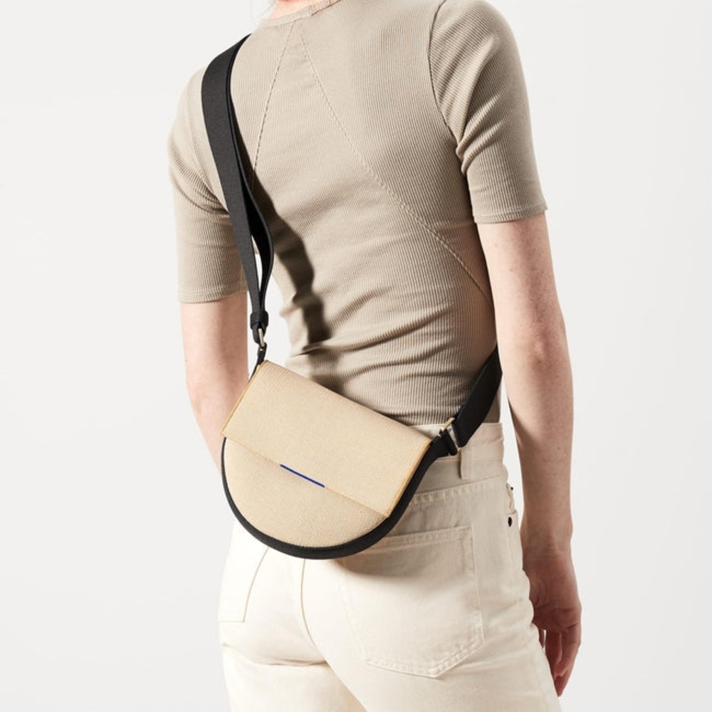 Rothy's Beige and Navy Crossbody Saddle Bag - Picture 2 of 4